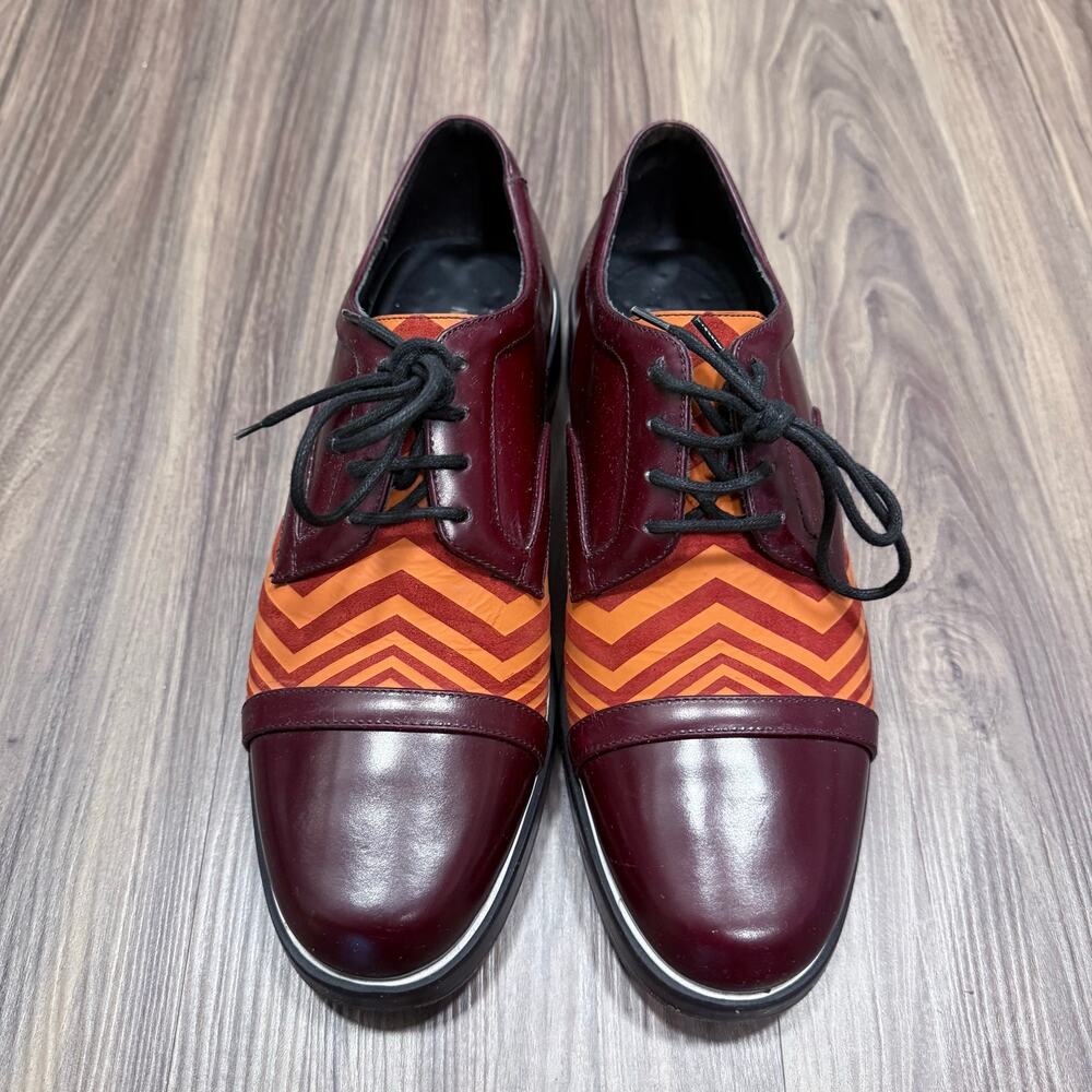 Nicholas Kirkwood Striped Leather Derby Shoes Brown Burgundy Geometric Size 42